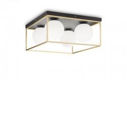 Lingotto - Black & Matt Brass 4 Light Flush with White Globes Lingotto - Black & Matt Brass 4 Light Flush with White Globes