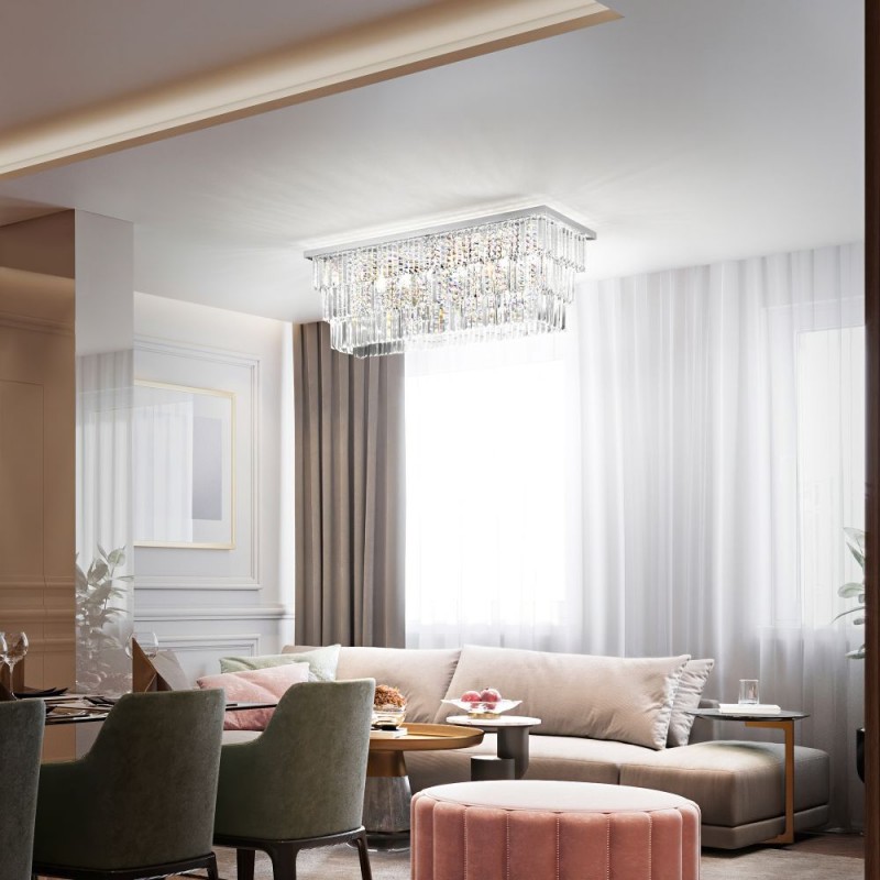 IdealLux-213569 - Martinez - Gold 8 Light Ceiling Fitting with Crystal