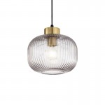 Mint - Satin Brass Pendant with Smoked Ribbed Glass ∅ 24 cm Mint - Satin Brass Pendant with Smoked Ribbed Glass ∅ 24 cm