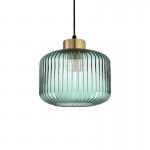 Mint - Satin Brass Pendant with Green Ribbed Glass ∅ 24 cm Mint - Satin Brass Pendant with Green Ribbed Glass ∅ 24 cm