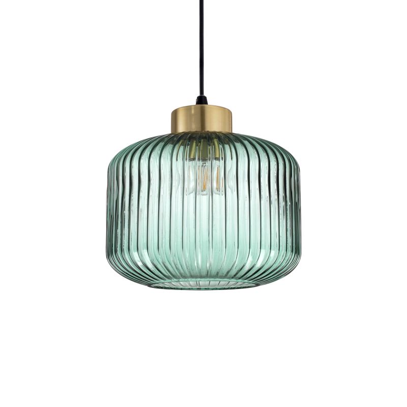 IdealLux-237428 - Mint - Green Ribbed Glass & Satin Brass Pendant