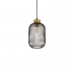Mint - Satin Brass Pendant with Smoke Ribbed Glass ∅ 14 cm Mint - Satin Brass Pendant with Smoke Ribbed Glass ∅ 14 cm