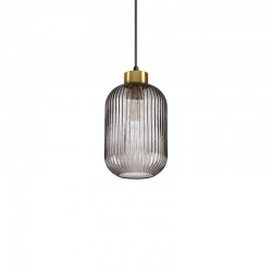 Mint - Satin Brass Pendant with Smoke Ribbed Glass ∅ 14 cm Mint - Satin Brass Pendant with Smoke Ribbed Glass ∅ 14 cm