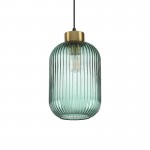 Mint - Satin Brass Pendant with Green Ribbed Glass ∅ 20 cm Mint - Satin Brass Pendant with Green Ribbed Glass ∅ 20 cm