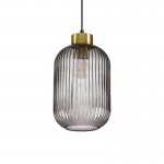 Mint - Satin Brass Pendant with Smoked Ribbed Glass ∅ 20 cm Mint - Satin Brass Pendant with Smoked Ribbed Glass ∅ 20 cm