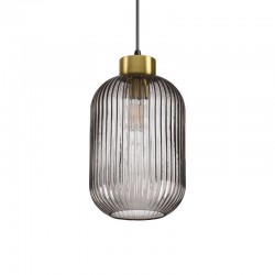 Mint - Satin Brass Pendant with Smoked Ribbed Glass ∅ 20 cm Mint - Satin Brass Pendant with Smoked Ribbed Glass ∅ 20 cm
