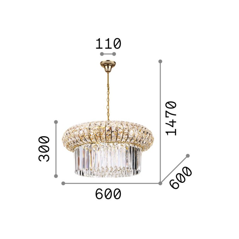 IdealLux-237794 - Nabucco - Gold 12 Light Chandelier with Crystal