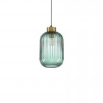 Mint -  Satin Brass Pendant with Green Ribbed Glass ∅ 14 cm Mint -  Satin Brass Pendant with Green Ribbed Glass ∅ 14 cm