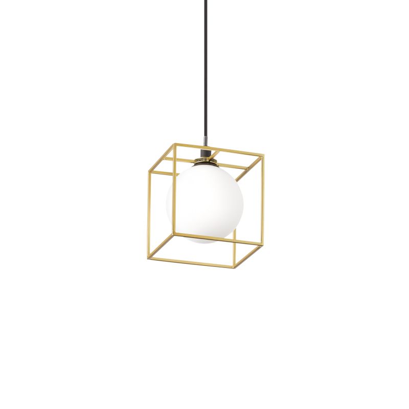 IdealLux-251103 - Lingotto - White Globe & Black with Gold Single Pendant