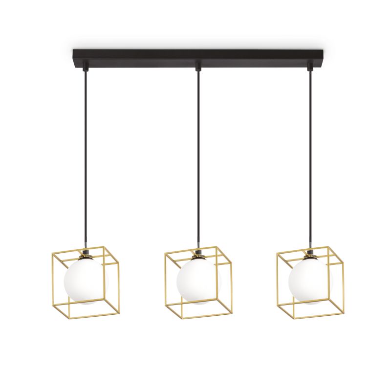 IdealLux-251110 - Lingotto - White Globe & Black with Gold 3 Light over Island Fitting