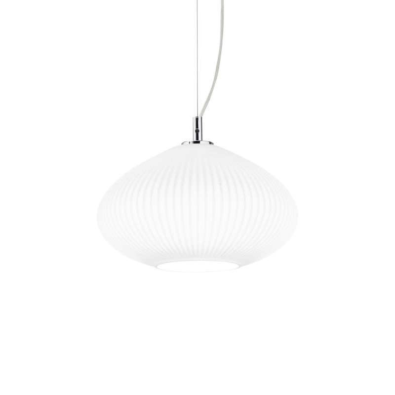 Ceiling Lights - Plisse - Ribbed White Glass & Chrome Pendant IdealLux-264509 - Plisse - Ribbed White Glass & Chrome Pendant