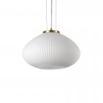 Plisse - Satin Brass Pendant with Ribbed White Glass ∅ 35 cm