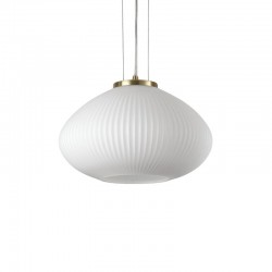 Plisse - Satin Brass Pendant with Ribbed White Glass ∅ 35 cm Plisse - Satin Brass Pendant with Ribbed White Glass ∅ 35 cm