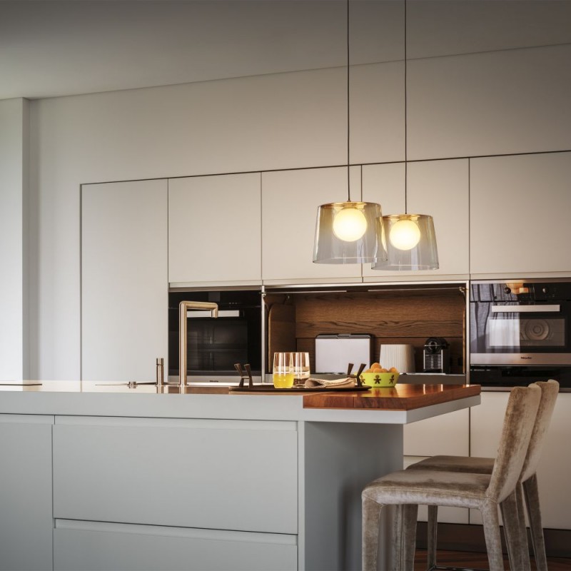 IdealLux-271316 - Fade - Black Pendant with White Globe & Ombre Amber Glass