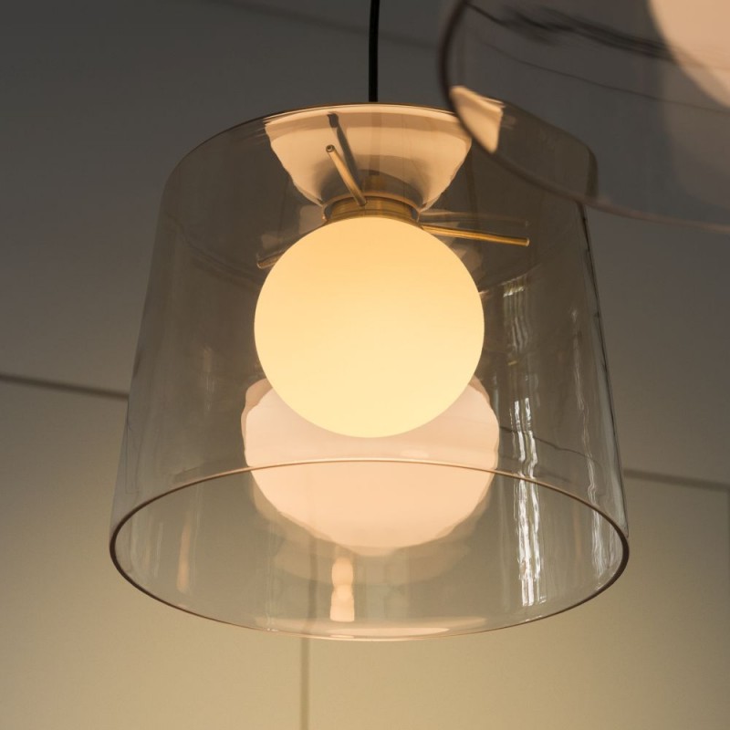 IdealLux-271316 - Fade - Black Pendant with White Globe & Ombre Amber Glass