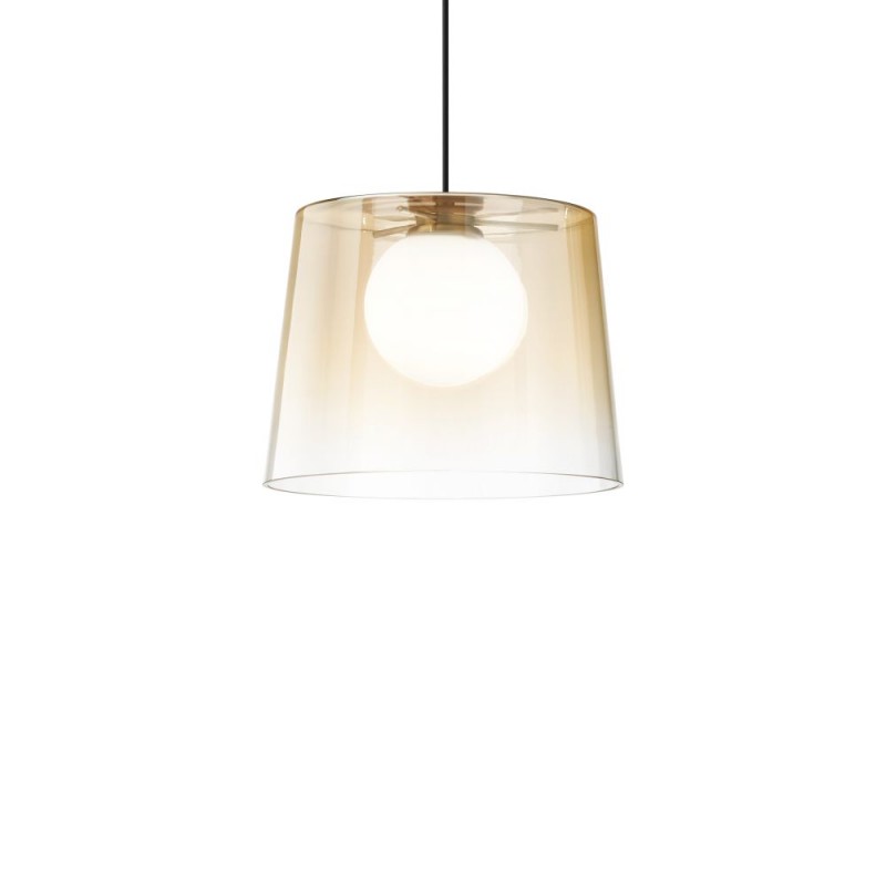 IdealLux-271316 - Fade - Black Pendant with White Globe & Ombre Amber Glass
