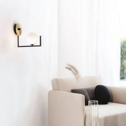 Birds - Black & Brass Wall Lamp with White Glass