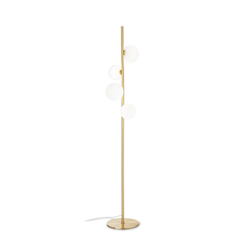 IdealLux-277967 - Perlage - Satin Brass 4 Light Floor Lamp with White Glass