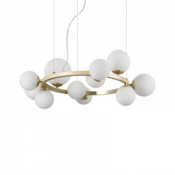 Perlage - Satin Brass 11 Light Centre Fitting with White Glass