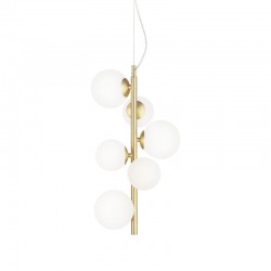 Perlage - Satin Brass 6 Light Pendant with White Glass Perlage - Satin Brass 6 Light Pendant with White Glass