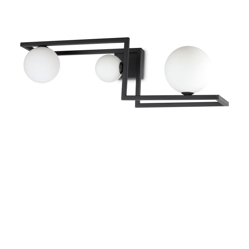 IdealLux-284286 - Angolo - Black 3 Light Ceiling Lamp with White Glass Shades