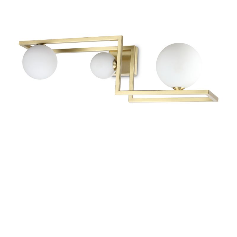 IdealLux-284330 - Angolo - Satin Brass 3 Light Ceiling Lamp with White Glass Shades