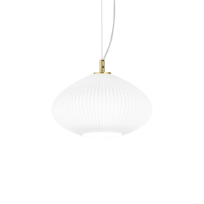 IdealLux-285177 - Plisse - Ribbed White Glass & Satin Gold Pendant