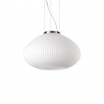 Plisse - Chrome Pendant with Ribbed White Glass ∅ 35 cm Plisse - Chrome Pendant with Ribbed White Glass ∅ 35 cm
