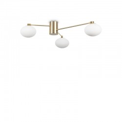 Hermes - Satin Brass 3 Light Ceiling Lamp with White Glass Shades