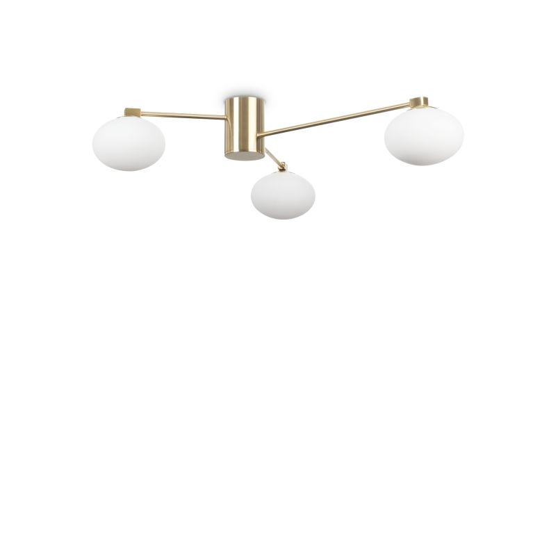 IdealLux-288260 - Hermes - Satin Brass 3 Light Ceiling Lamp with White Glass Shades
