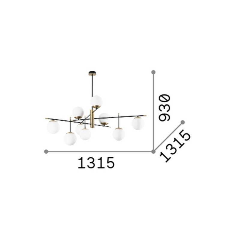 IdealLux-289489 - Gourmet - Black & Satin Brass 9 Light Centre Fitting with White Glass