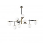 Gourmet - Black & Satin Brass 9 Light Centre Fitting with White Glass