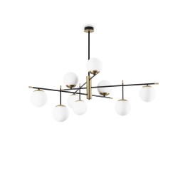 Gourmet - Black & Satin Brass 9 Light Centre Fitting with White Glass