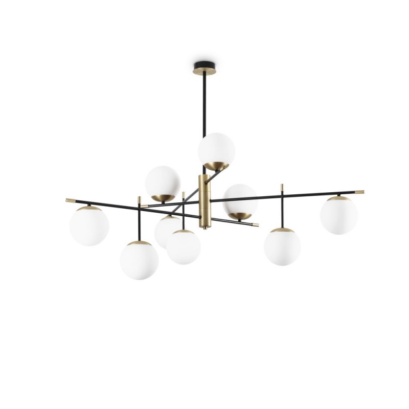 IdealLux-289489 - Gourmet - Black & Satin Brass 9 Light Centre Fitting with White Glass