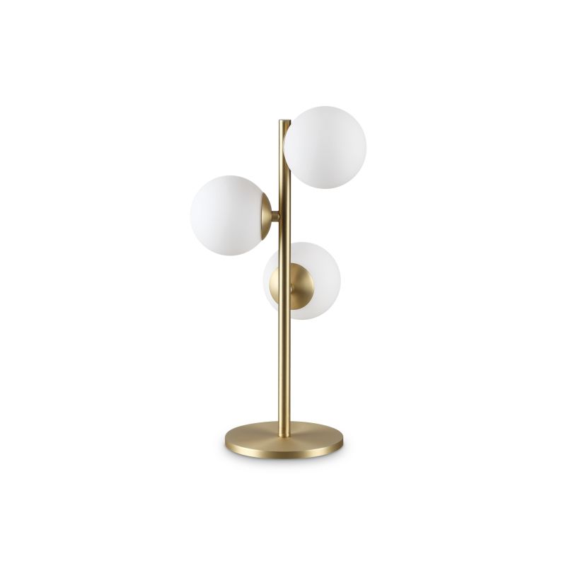 IdealLux-292472 - Perlage - Satin Brass 3 Light Table Lamp with White Glasses