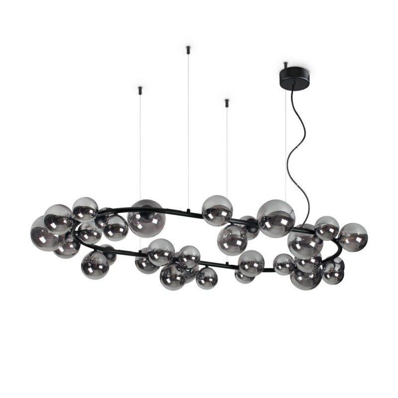 IdealLux-296753 - Perlage - Matt Black 30 Light Centre Fitting with Smoked Glass