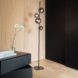 Perlage - Matt Black 4 Light Floor Lamp with Smoked Glass