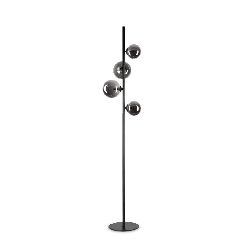 IdealLux-306988 - Perlage - Matt Black 4 Light Floor Lamp with Smoked Glass