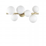 Perlage - Satin Brass 6 Light Semi Flush with White Glasses