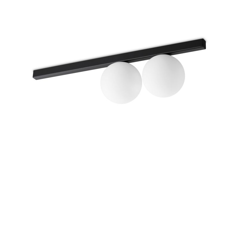 IdealLux-310671 - Binomio - Black 2 Light Flush with White Glass Globes