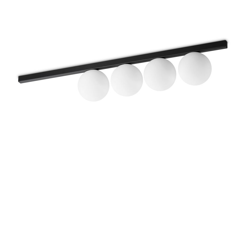 IdealLux-310688 - Binomio - Black 4 Light Flush with White Glass Globes