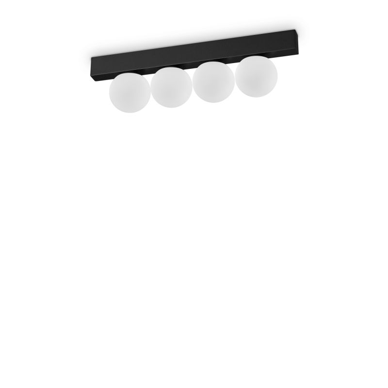 IdealLux-313283 - Ping Pong - Black 4 Light LED Flush with White Globes