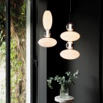 Lumiere - Black LED Pendant with White & Grey Glass
