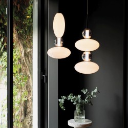 Lumiere - Black LED Pendant with White & Grey Glass