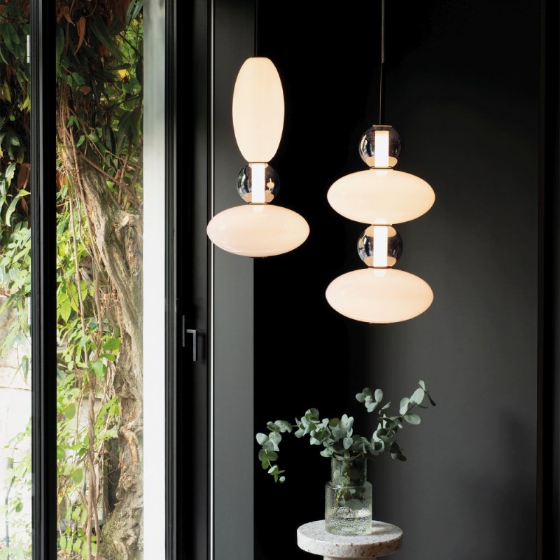 IdealLux-314143 - Lumiere - Black LED Pendant with White & Grey Glass
