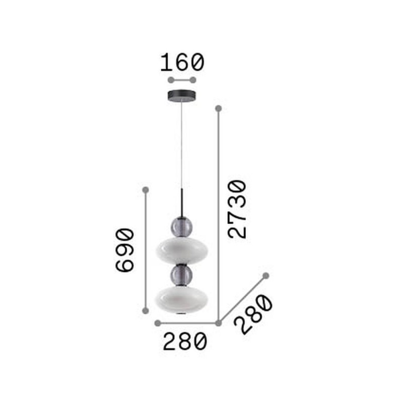 IdealLux-314167 - Lumiere - Black LED Pendant with White & Grey Glass