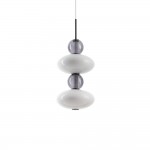 Lumiere - Black LED Pendant with White & Grey Glass