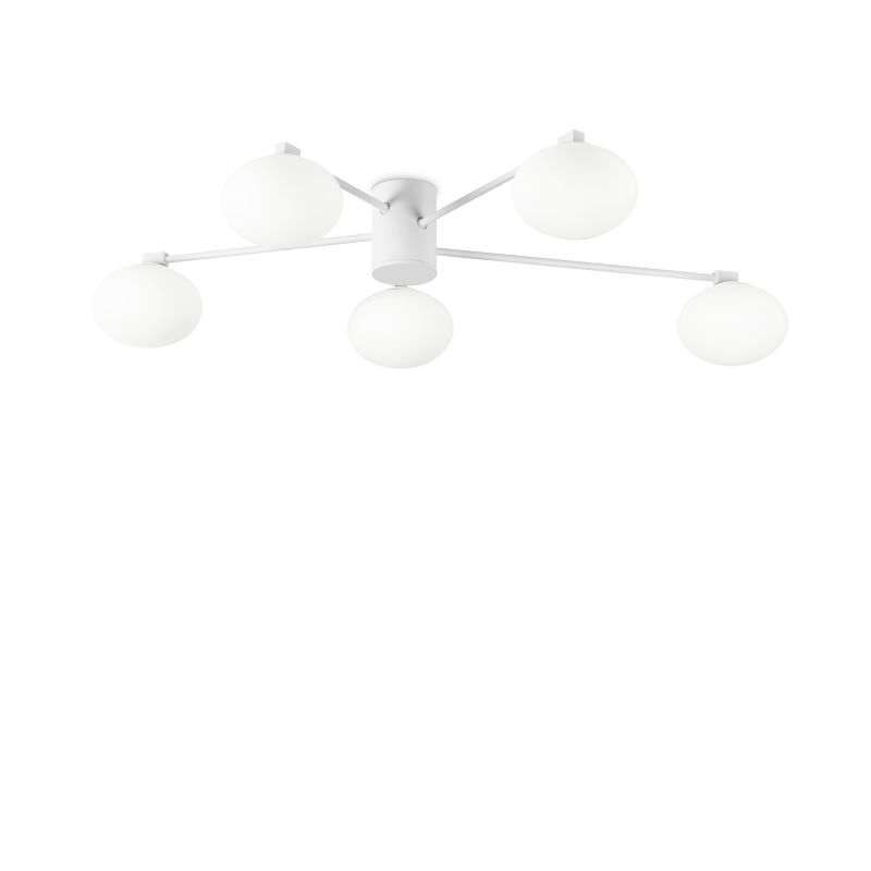 IdealLux-316680 - Hermes - White 5 Light Ceiling Lamp with Glass Shades