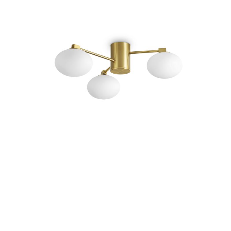 IdealLux-317007 - Hermes - Satin Brass 3 Light Ceiling Lamp with White Glasses