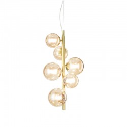 Perlage - Satin Brass 6 Light Pendant with Amber Glasses